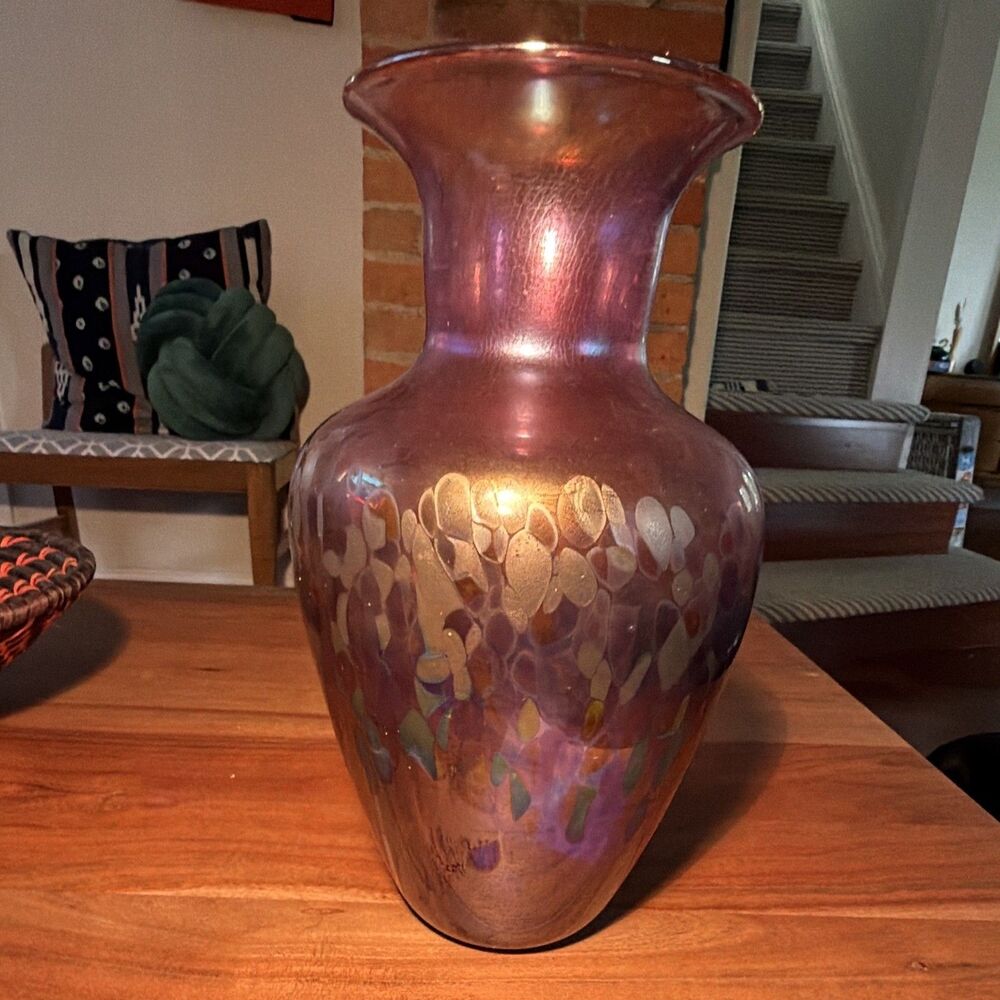 Robert Held Handmade Canada Purple Abstract Art Glass Vase, Signed 10 in